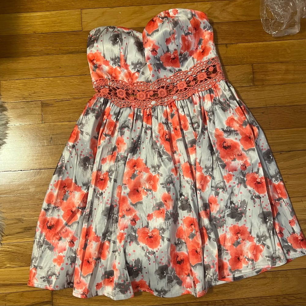 floral strapless dress